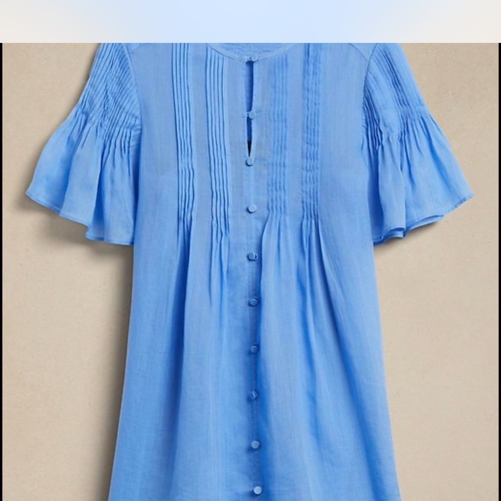 Banana Republic Sky Blue Button-Front Pintuck Ramie linen dress